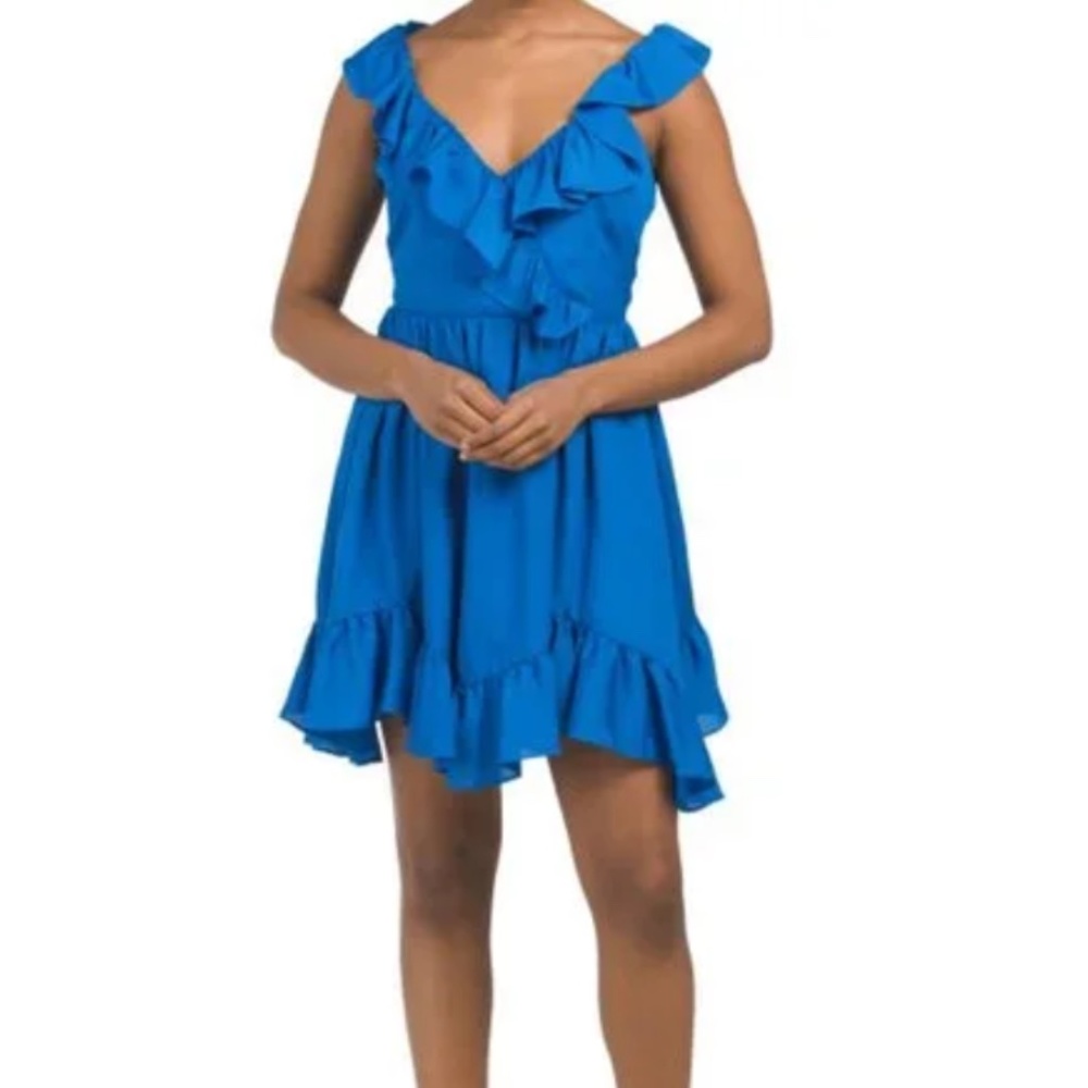One 33 Social Bright Blue Sleeveless Ruffle Mini Dress Size 10 NWT